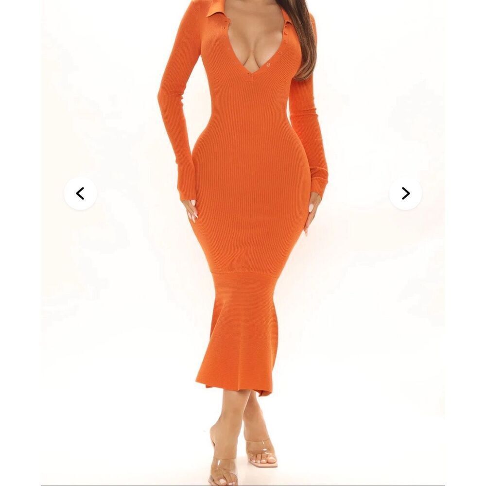 Dress Up Sweater Midi ribbed mermaid tail bodycon Dress - orange plus size 2xl - Picture 3 of 13